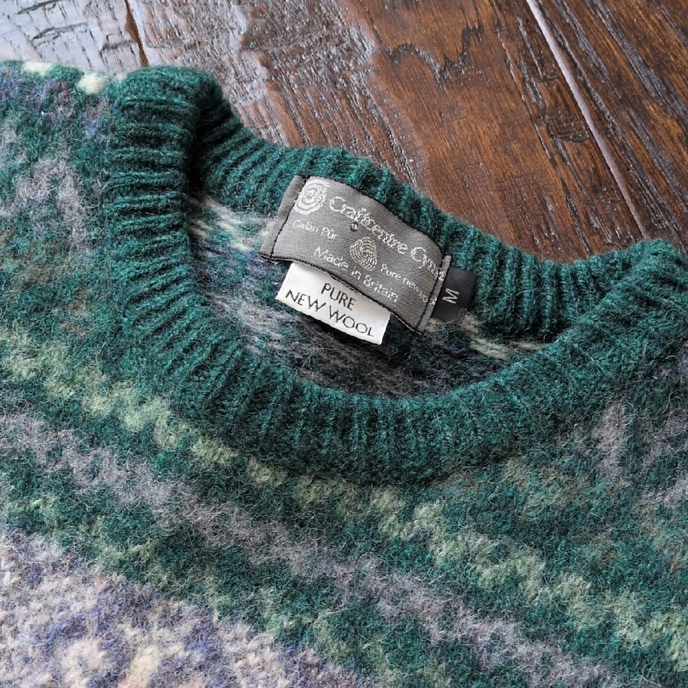 Vintage British Wool Craftcentre Cymru Crew Neck Sweater with Anchor Pattern,M - Picture 8 of 11